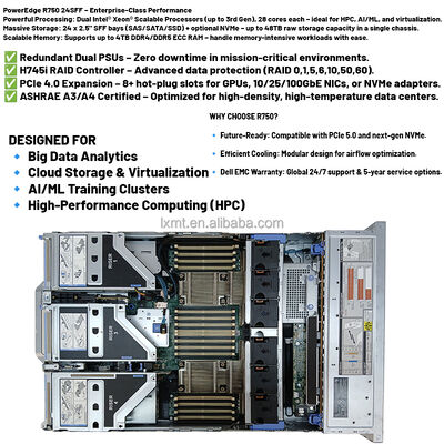 2U Poweredge R750 Server High Speed With Xeon CPU 24SFF/H755/HBA355e HDD