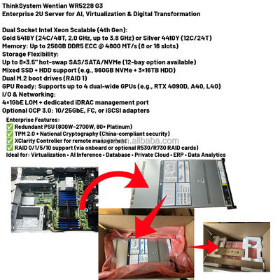 Lenovo WR5228 G3 8SFF Rack Mounted Server 800W Xeon Silver 4510 32GB RAM 5350-8i