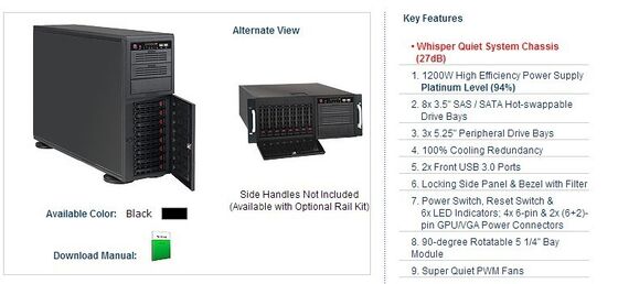 2 Card GPU RTX2080TI Supermicro Tower Server SC743TQ-865B-SQ 2.08GHz
