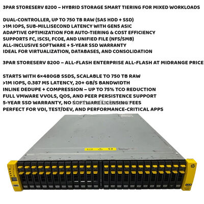 Dual Controllers HPE Enterprise Storage HPE 3PAR 8200 Storage 4*16Gb SFF HDD K2Q36B